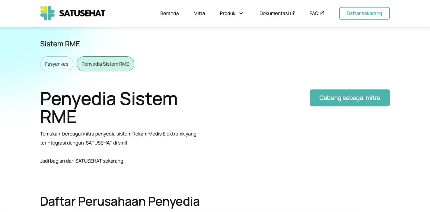 daftar penyedia rekam medis elektronik SATUSEHAT